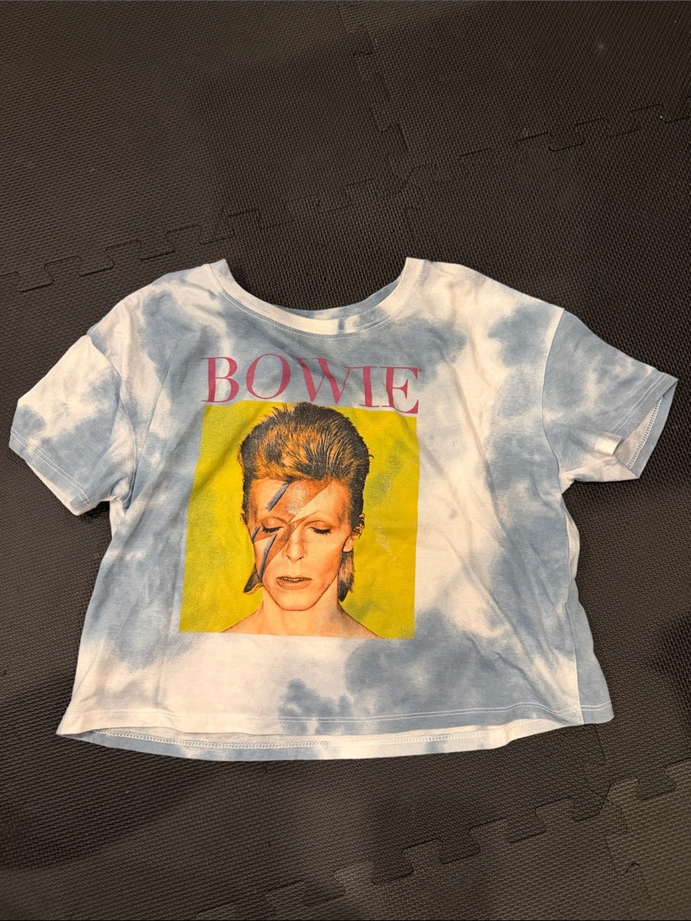 David Bowie Graphic Tie-Dye Boxy Cropped Tee - Blue